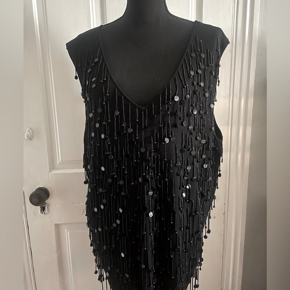 Black Sequin Beaded Sleeveless Top
